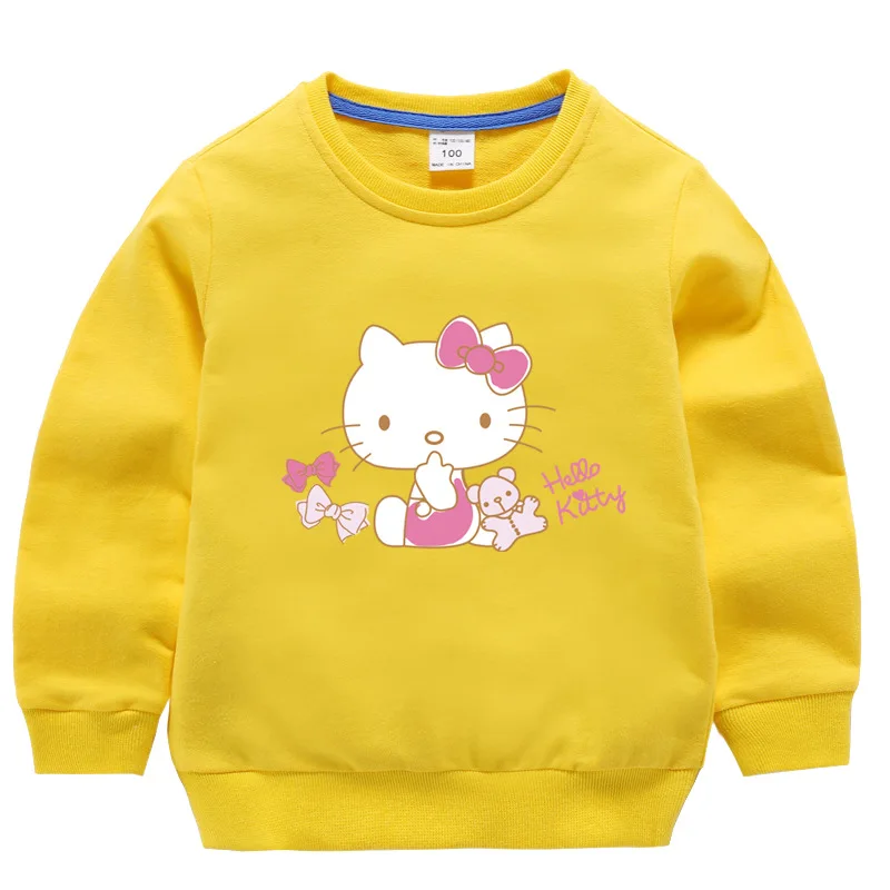 Цвет: желтый Свитшоты для маленьких мальчиков и девочек «hello kitty»; детские толстовки на весну-осень; свитер с длинными рукавами; детская футболка; одежда для детей - Цвет: Цвет: желтый