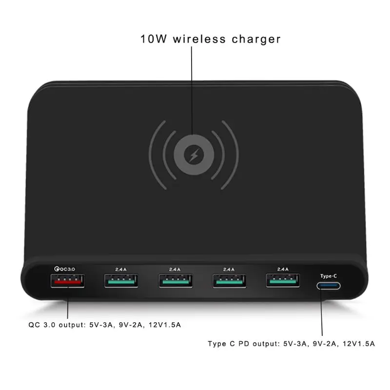 Универсальный быстрый заряд 3,0 5x usb type C PD 18 Вт адаптер питания Qi держатель беспроводного зарядного устройства для samsung Xiaomi Мобильный телефон планшет