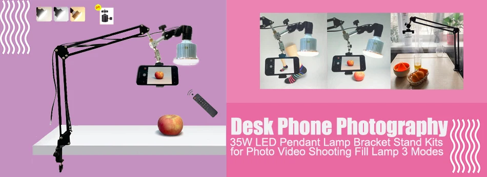 Зажим для телефона для фотостудии+ подвесной кронштейн-подставка, держатель с Bluetooth, заполняющий светильник для фотосъемки камеры