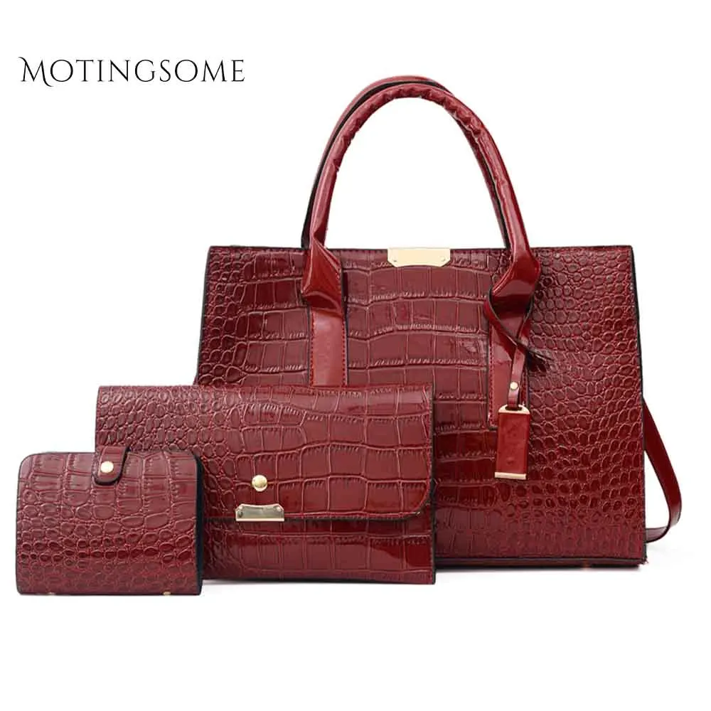 

1set/3pcs Crocodile Bag Women Tote Bag Aligator Pattern Leather Shoulder Purse and Handbag Fashion Bags Ladies Luxury Bags 2019