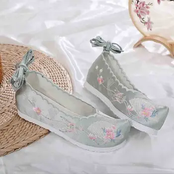 

Women Shoes Chinese Traditional Ancient Inside Heighten Flat Shoes Embroidery Shoes Cosplay White Pink Hanfu Shoes For Women
