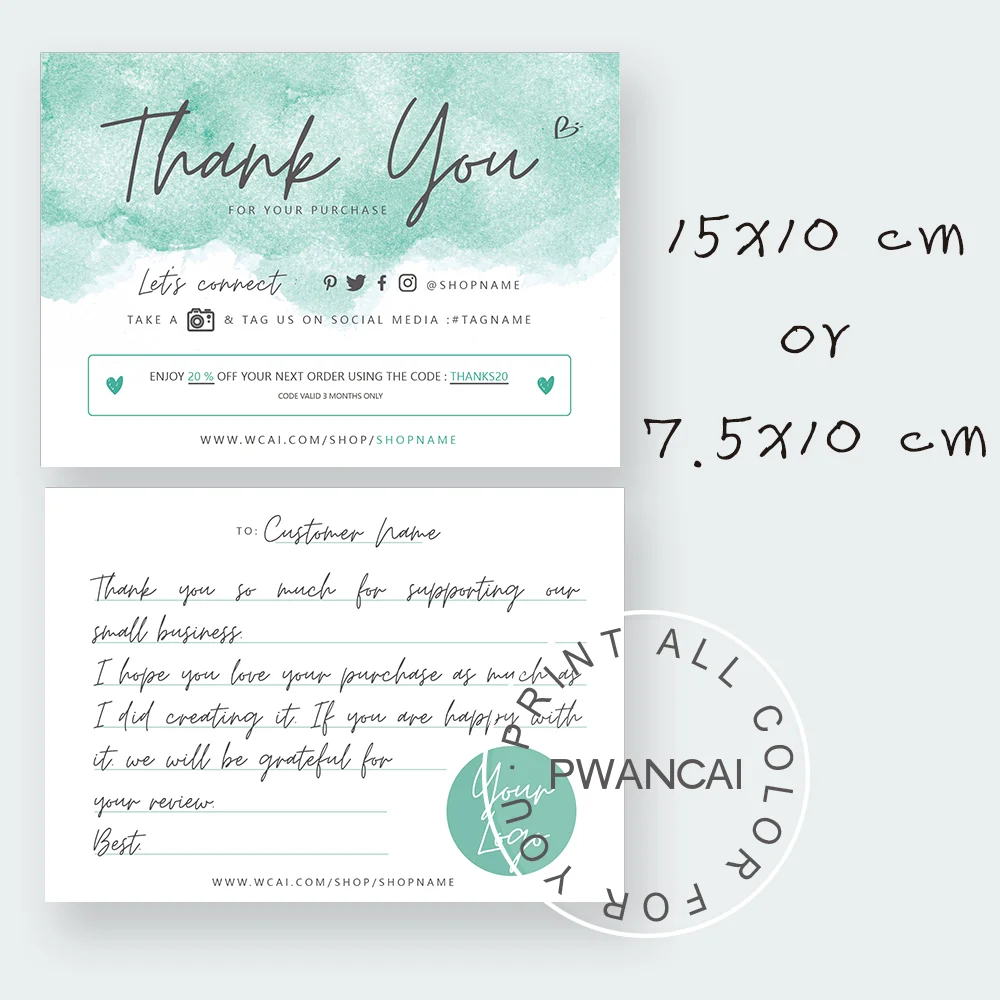 50 for  Thank You Cards for Sellers Color Business Printed Both Sides 