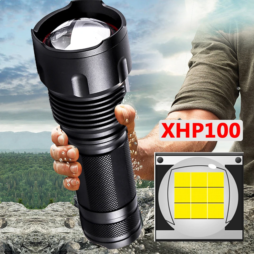 

Xhp100 9-core High Quality Led Flashlight 18650 26650 AA Battery Torch XHP50 XM-L2 U3 T6 Zoomable Aluminum Alloy Lantern