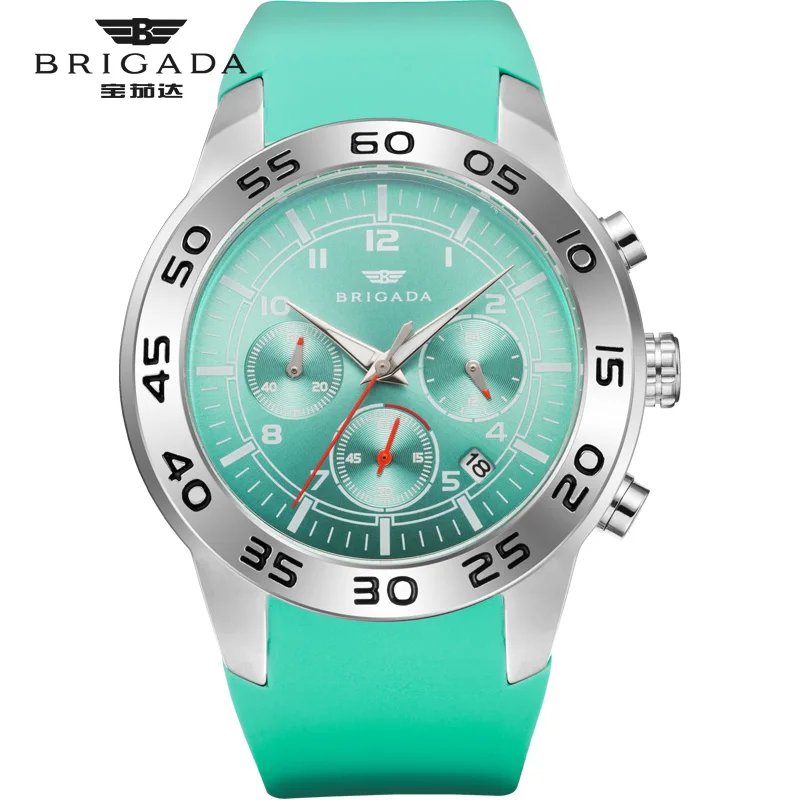 Green Мужские часы Brigada, кварцевые оранжевые часы, 5 бар, водонепроницаемые, Топ бренд, роскошные часы для мужчин, AAA, светящиеся, силиконовые, спортивные наручные часы - Цвет: Green