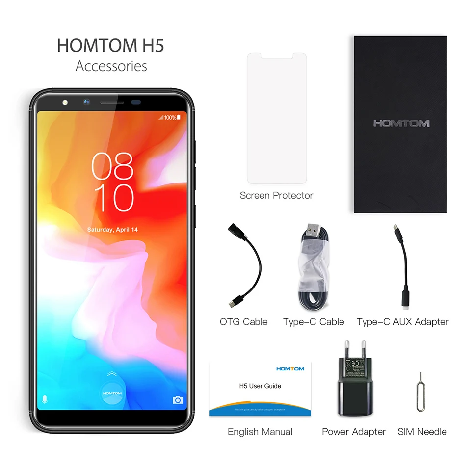 Global version HOMTOM H5 360 OS Android8.1Mobile Phone 3GB+32GB 3300mAh 5.7" Face ID 13MP MT6739 Quad Core 4G FDD-LTE Smartphone