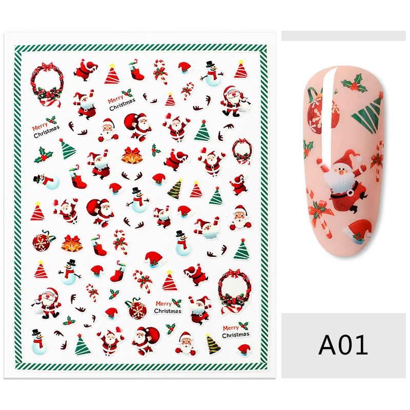 1PC Christmas 3D Nail Art Stickers Decal Slider Santa Claus Snowman Decoration Manicure Nail Wraps Women DIY Nail Art Sticker - Цвет: HHS08243
