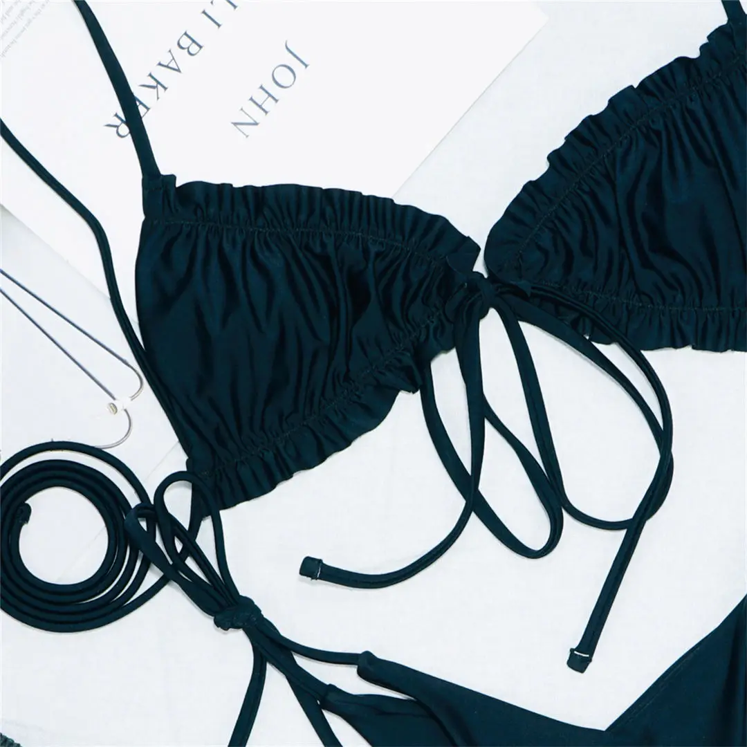 3 Colors Sexy Ruffled Frilled Bikini Women Swimwear Female Swimsuit Two-pieces Bikini set Lace Up Bather Bathing Suit Swim V2420