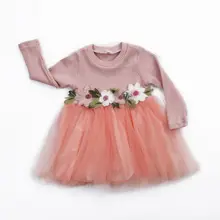Лидер продаж; новое осеннее платье для новорожденных девочек; фатиновые кружевные платья принцессы с длинными рукавами и цветочным рисунком