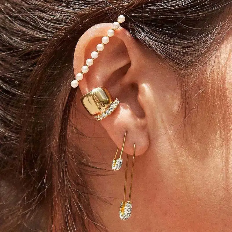 Flatfoosie, безопасные серьги-гвоздики для женщин, девушек, кристалл, золотой цвет, имитация жемчуга, трендовые Свадебные массивные серьги INS