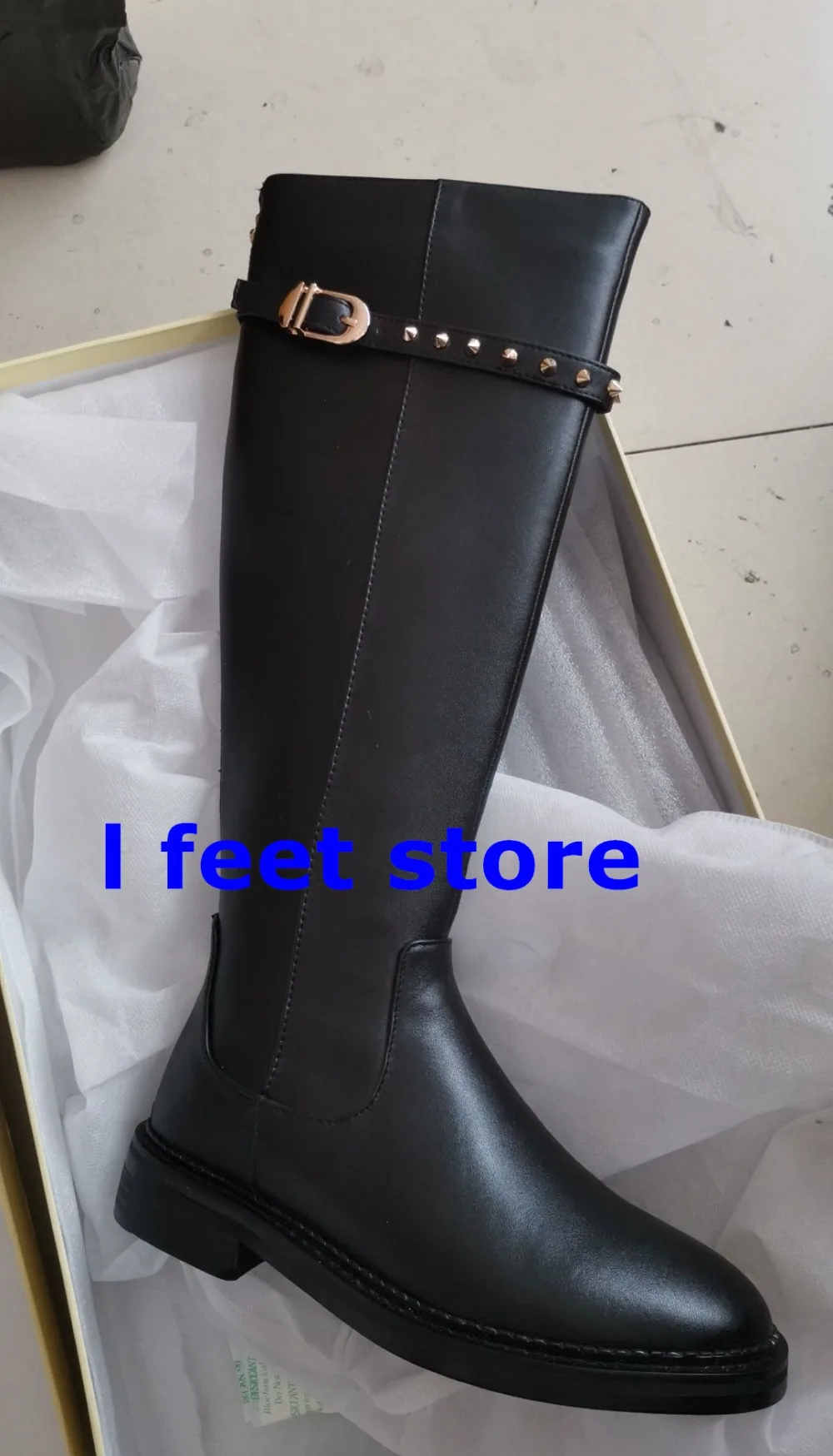 Botas mujer; коллекция года; Повседневная обувь; женские сапоги до колена с заклепками из натуральной кожи; модные брендовые новые женские высокие сапоги; обувь черного цвета