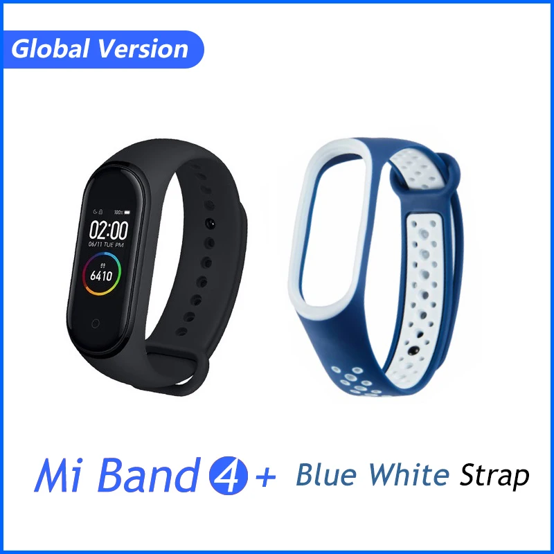 GB blue white Xiaomi Mi группа 3 4 глобальная Версия смарт-Браслет фитнес-браслет часы 3 большой сенсорный экран сообщение время сердечно - Цвет: GB blue white