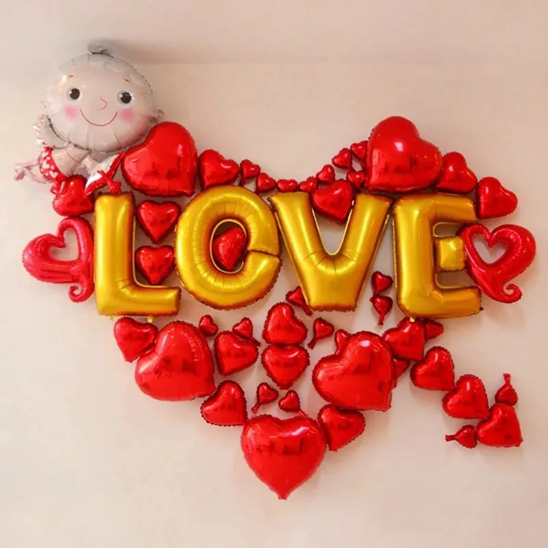 58 шт. Розовый Красный Сердце фольга Воздушные шары набор Письмо Любовь балоны свадебный фон DIY украшения гелиевый воздух шары курица вечерние принадлежности - Цвет: Gold Love