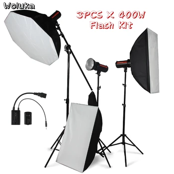 

3PCS 400W Flash + 3 Light Stand + 3 Softbox Kit Photo Studio Lighting Set Photography Accessories Trigger Boom Arm CD50 T10
