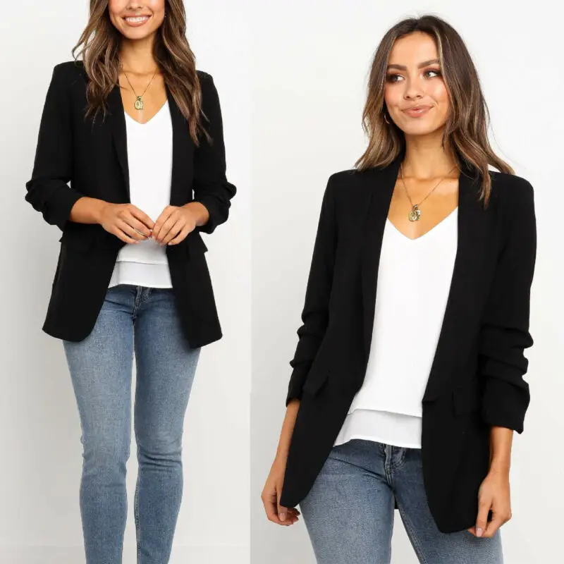 Женский пиджак Для женщин Slim Fit водопад Кардиган с длинным рукавом для офиса, пиджак, топы, свободная повседневная женская обувь верхняя одежда костюмы