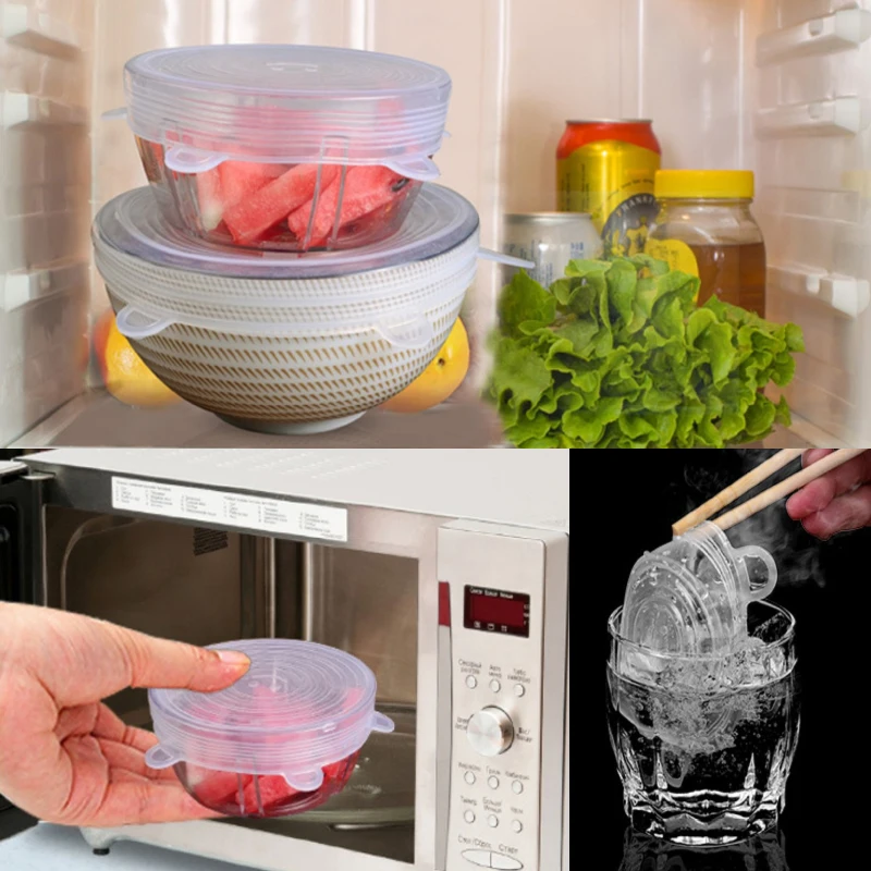 6 шт./компл. УНИВЕРСАЛЬНЫЕ СИЛИКОНОВЫЕ кепки для пищевых продуктов постельное белье стрейч многоразовые крышки крышка горшка