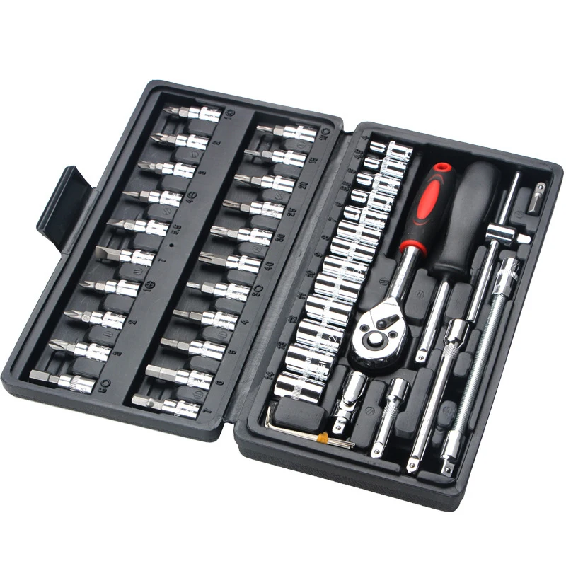 46 In 1 Wrench Batch Head Hand Tool Set Ratchet Carbon Steel Pawl Socket Spanner Screwdriver Motorcycle Car Repair Tool Set