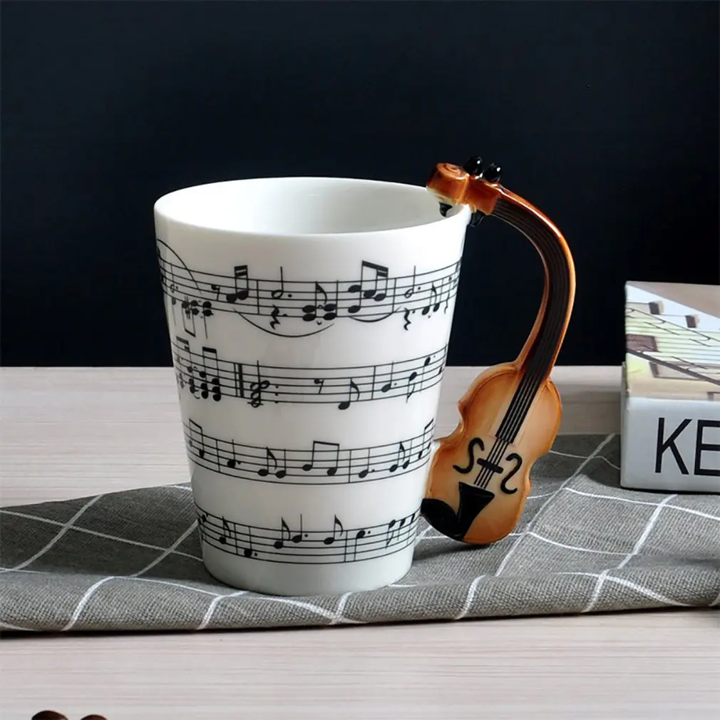 Гитара/скрипка форма Ручка чашка искусство керамическая кружка музыкальный инструмент примечание стиль Кофе Молоко Рождественский подарок домашний офис посуда для напитков - Цвет: Pattern 9