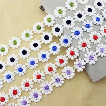 

3yards/piece small daisy shape lace fabric water soluble white woven cotton lace ribbon costume DIY decorating patch accessory