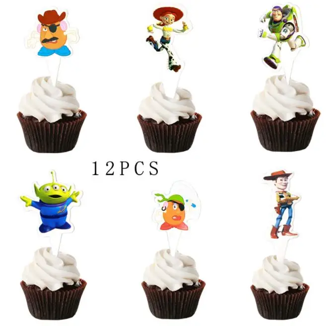 Flag 12pcs История игрушек мультфильма одноразовые бумажные салфетки баннер скатерть стакан с соломинкой тарелки детский душ День Рождения украшения принадлежности - Цвет: Flag 12pcs