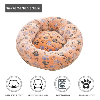 

Footprints Round Plush Cat Bed House New Pet Dog Bed Pet Dog Bed For Dogs Products Nest Winter Warm Sleeping Cat Bed Mat New