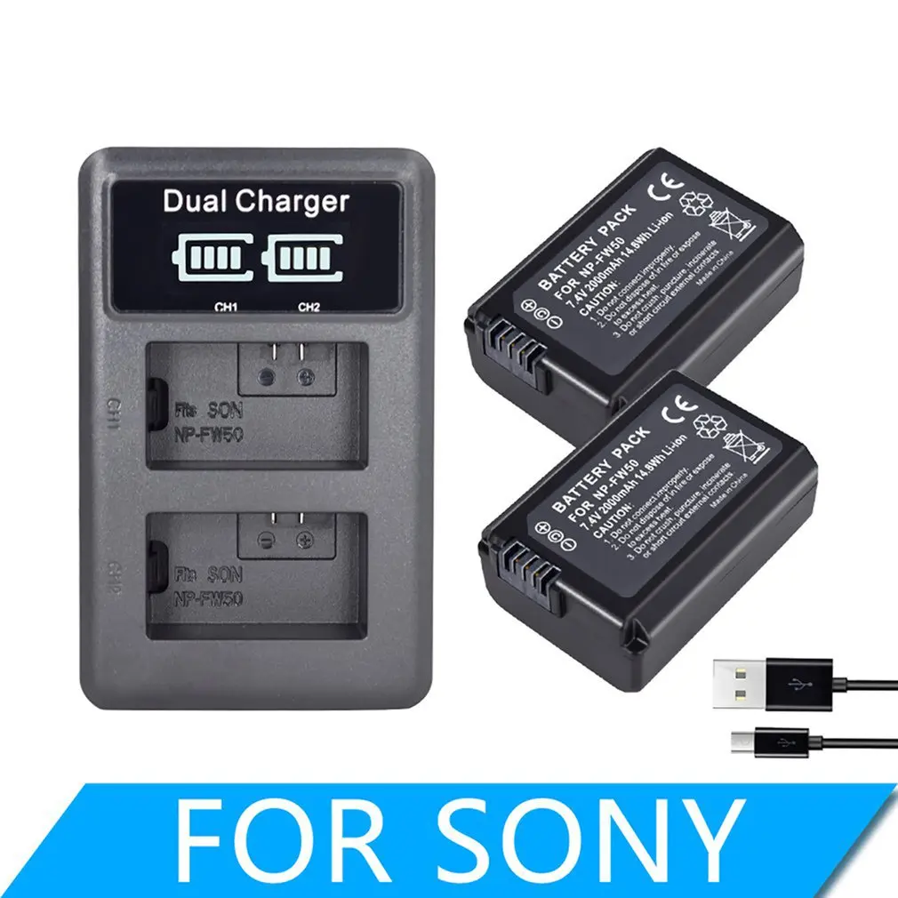 2000 мАч NP FW50 батарея камеры + LCD USB двойное зарядное устройство для Sony Alpha a6500 a6300 a6000