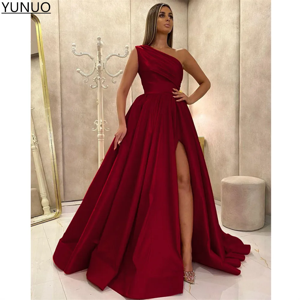 green ball gown YUNUO Elegant Purple Long Prom Evening Dresses One Shoulder Satin Side Slit Party Gowns A-line Sleeveless Formal Occasion Dress burgundy prom dresses Prom Dresses