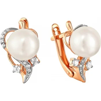 

Примаэксклюзив earrings with pearls and cubic zirconia in red gold