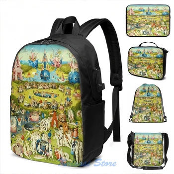 

The Garden of Earthly Delights by Hieronymus Bosch (1480-1505) USB Charge Backpack Cosmetic bag Travel laptop bag