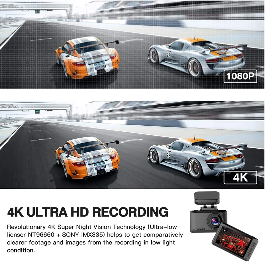 VEHIMACH двойной видеорегистратор 4K DVR зеркало Автомобильный WIFI GPS Dashcam фронтальная