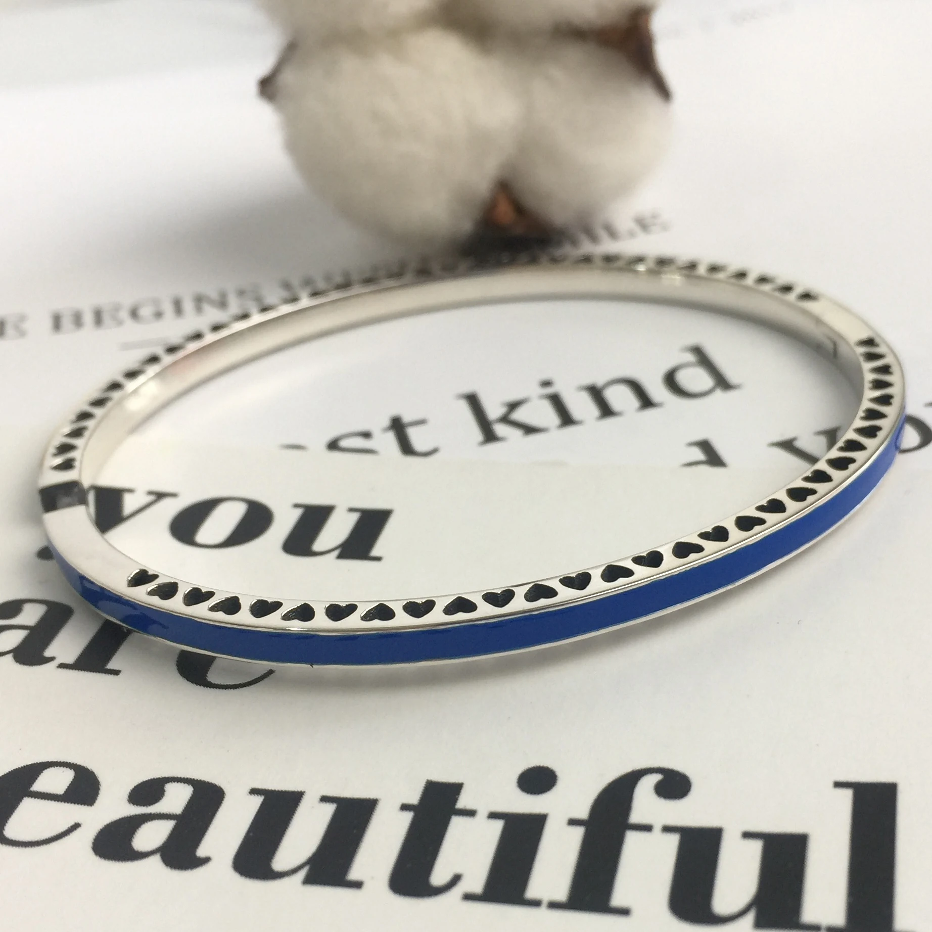 925 Sterling Silver Classic Blue Radiant Hearts of Bangle Women Charm Fashion DIY Jewelry Free Shipping Wholesale