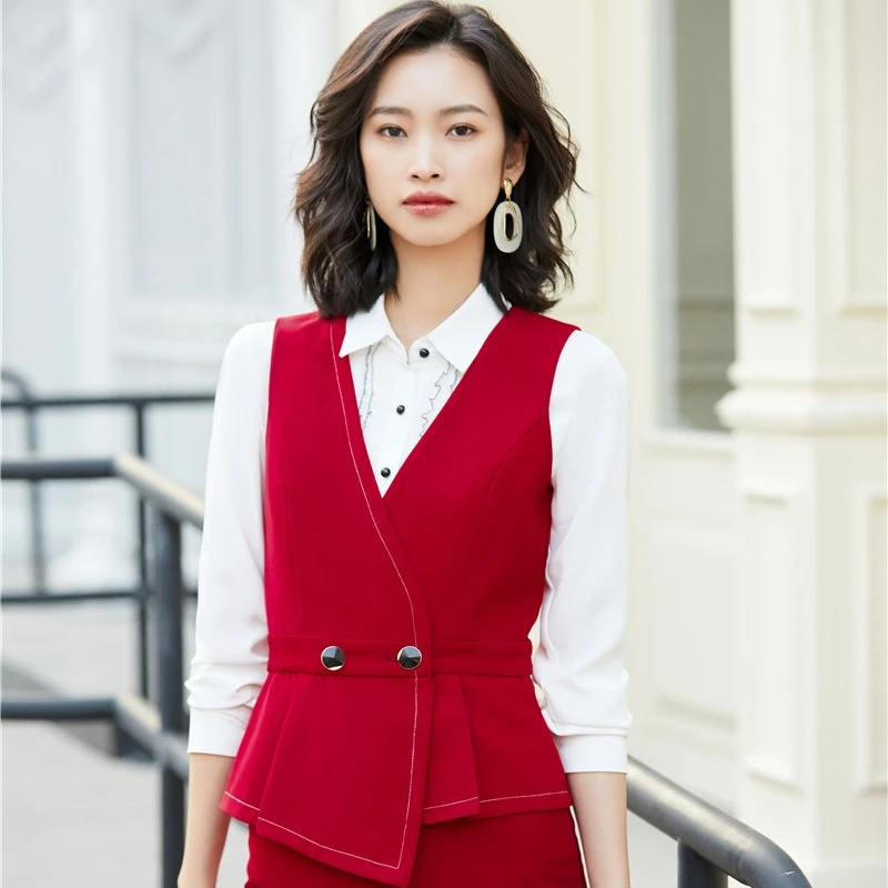 Chaleco rojo mujer, ropa de verano para salón de belleza, uniforme de oficina, estilos, novedad de 2020|Chalecos y chalecos| AliExpress
