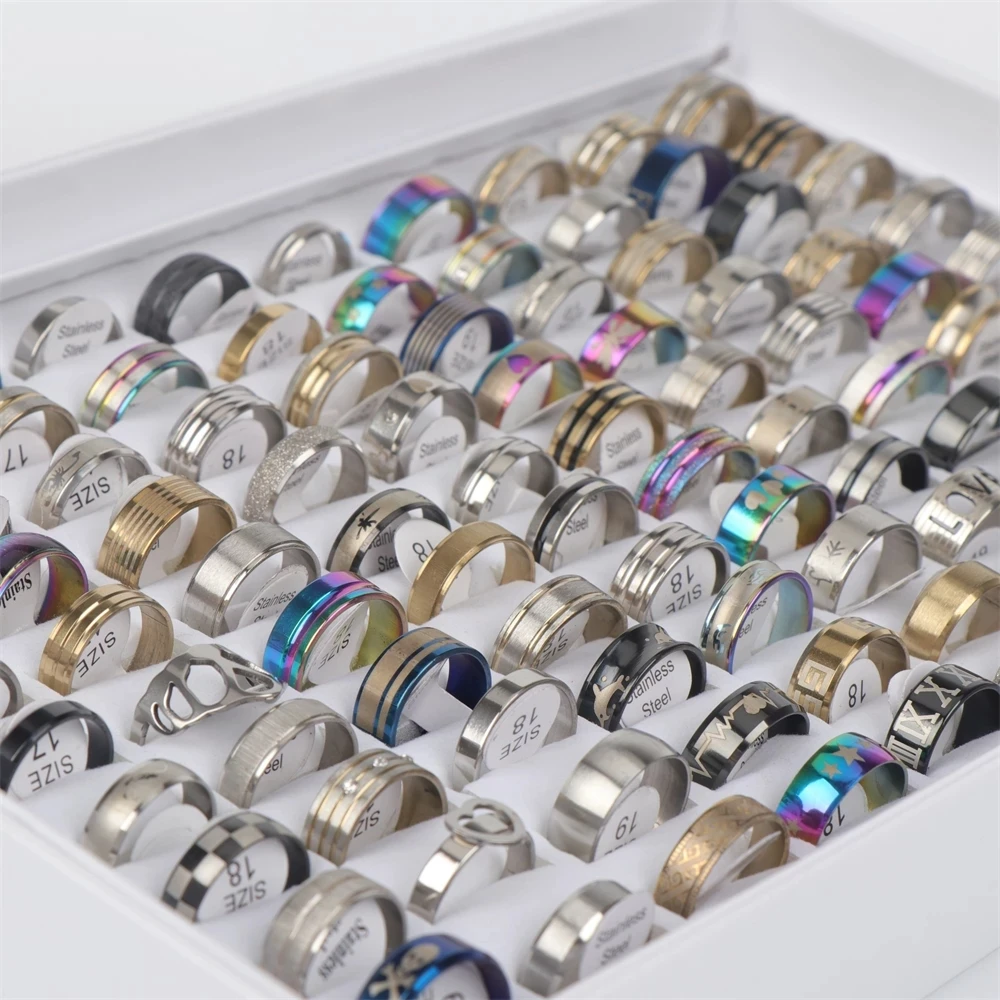 100pcs/lot Fashion Stainless Steel Rings For Women Men Mix Style Trendy Party Gifts Jewelry