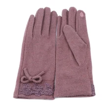 Модные теплые перчатки с милым бантом, шерстяные перчатки, подарки для девушек и женщин, осенние и зимние элегантные кружевные кашемировые перчатки