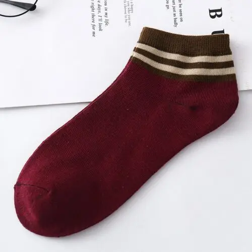 Red B 5 пар/лот = 10 шт., летние женские хлопковые носки с невидимыми полосками, женские короткие носки в полоску с параллельными полосками для колледжа - Цвет: Red B