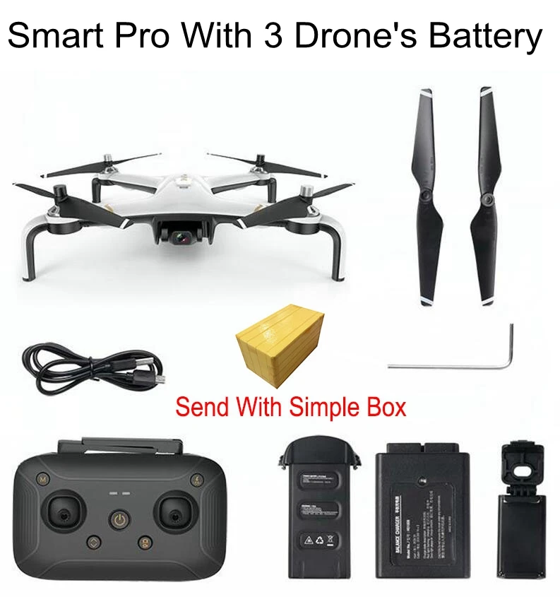 FN Дрон бесщеточный мотор Smart Pro RC gps Дрон 2 км Расстояние полета оптический поток 1 км FPV 2-осевой карданный Fpv камера Вертолет - Цвет: Smart Pro 3 Battery