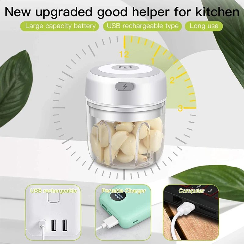 Mini Garlic Chopper 100/250mL Electric USB Charging Garlic Mincer Ginger Onion Meat Masher
