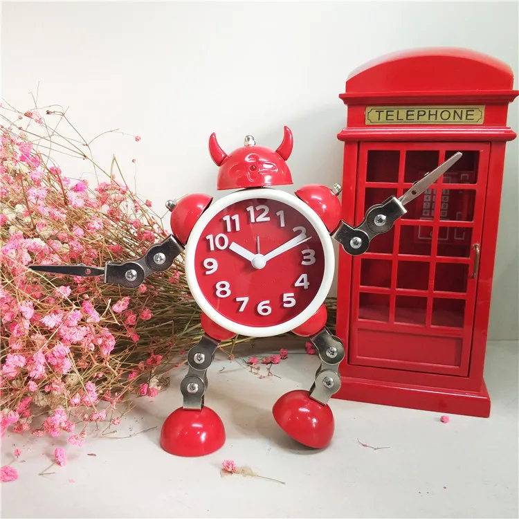 Creative Mute Electronics Mute Robot Alarm Clock Children Metal Digita Training Clocks - Цвет: A