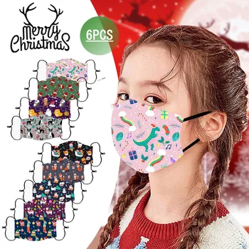 

6PCS Face Masks Cute Reusable Cartoon Mask Chilsren's Christmas Animals Printed Masks Cute Washable and Breathable Free shipping