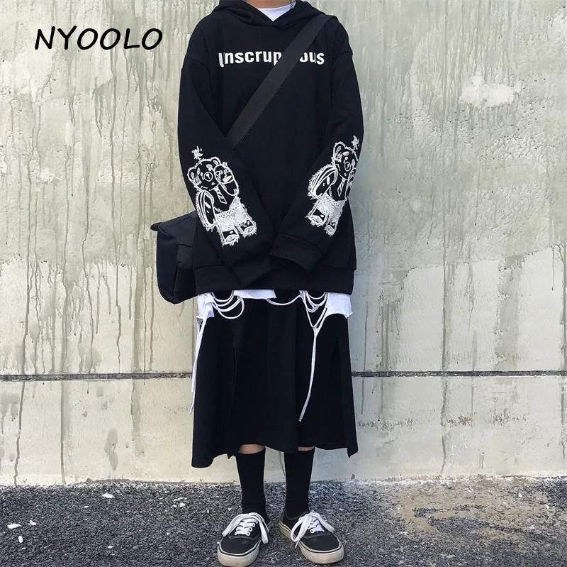 NYOOLO Harajuku стиль медведь с буквенным принтом свободная толстовка с капюшоном осень уличная одежда с длинным рукавом Терри с капюшоном Пуловеры Толстовка для женщин и мужчин