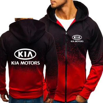 

Hoodies Men KIA Car Logo Print Casual HipHop Harajuku Gradient color Hooded Mens Fleece Sweatshirts zipper Jacket Man Clothing