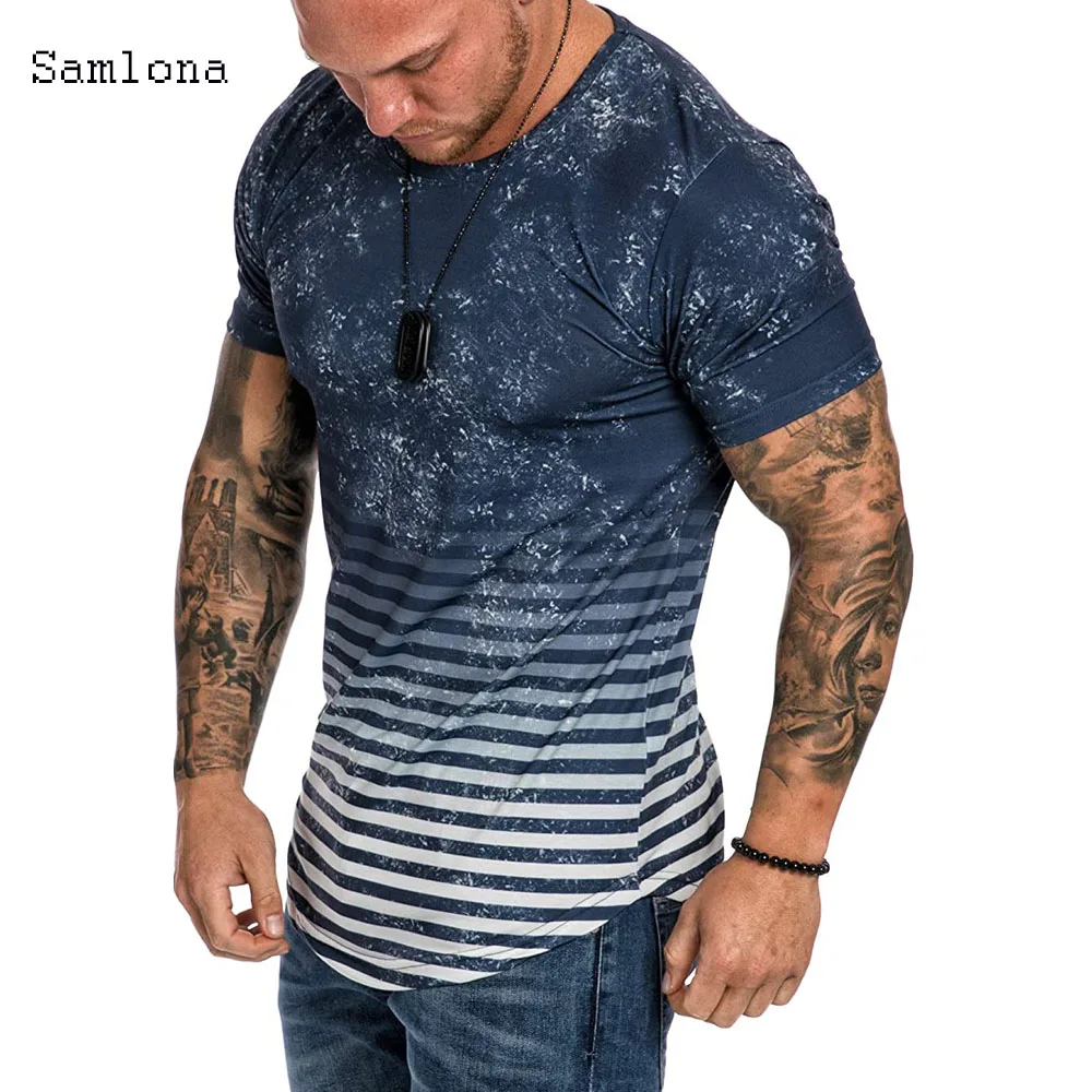 

2020 Summer New Digital Printing 3D Gradient Stripes Male T shirt Casual O-Neck Pullover Skinny Short Sleeve Tees Men clothing