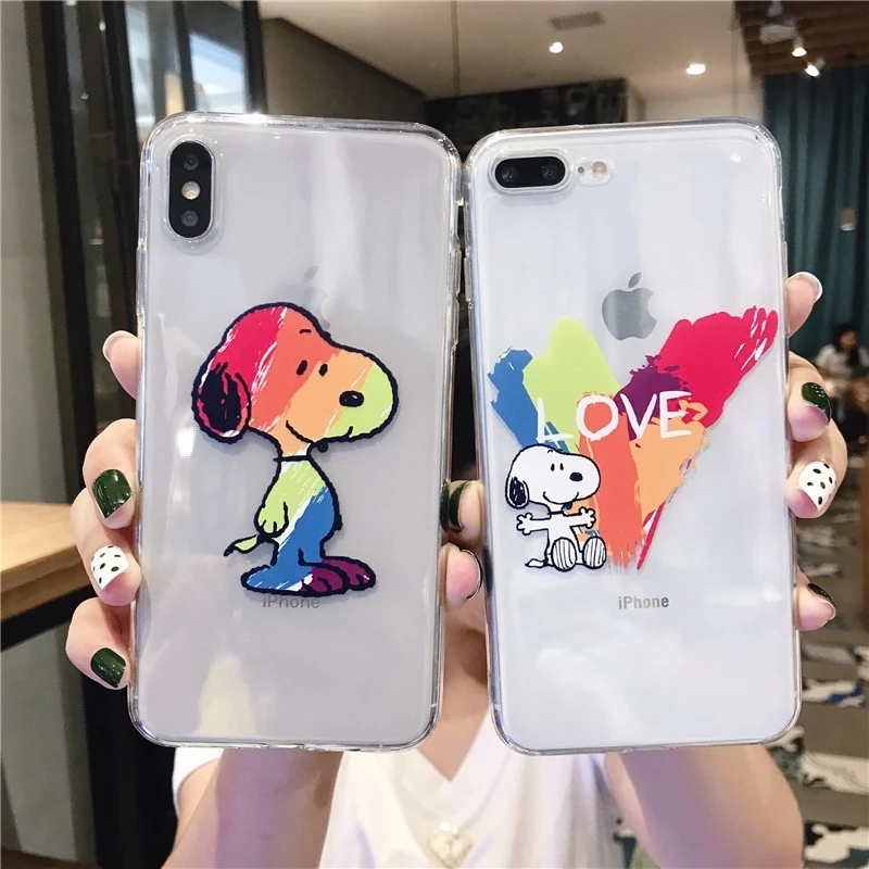 Cartoon Anime Rainbow Dog Love Painted Clear Phone Case For iPhone 11 Pro X XS Max XR 8 7 6 6s Plus Soft TPU Back Cover Coque |