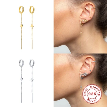 

100% Solid 925 Sterling Silver Korean INS Star Tassel Stud Earring For Couples Ladies Woman Statement Earrings Jewerly Brincos
