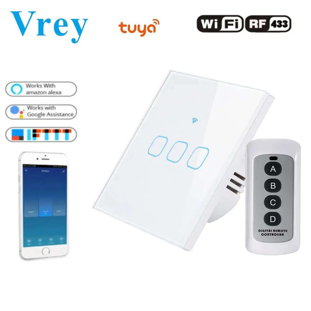Умный сенсорный выключатель VREY с Alexa Google Home Беспроводной Выключатель света