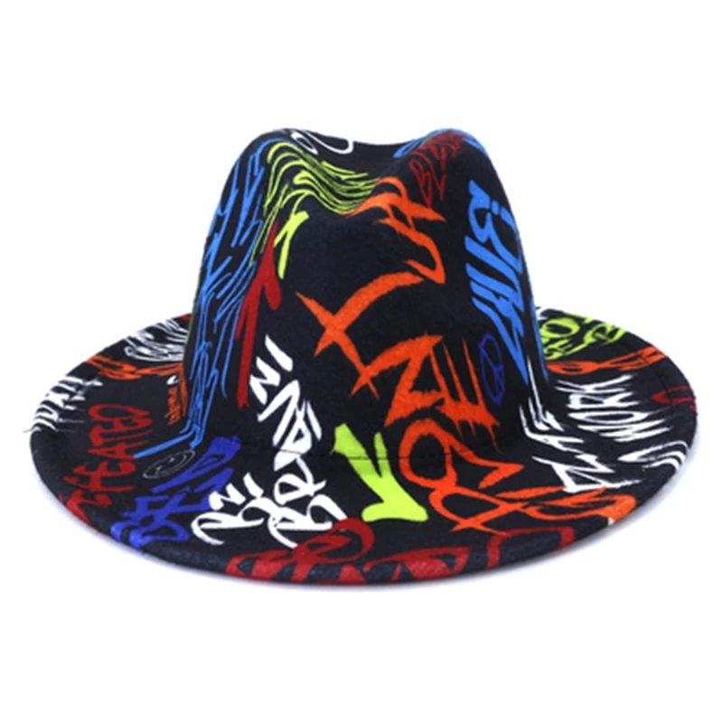 Cappello di lana graffiti a tesa larga coppia cappelli per uomo e donna  primavera nuova moda cappello a tesa larga cappello a tesa larga cappello  jazz cappello Panama|Men's Fedoras| - AliExpress