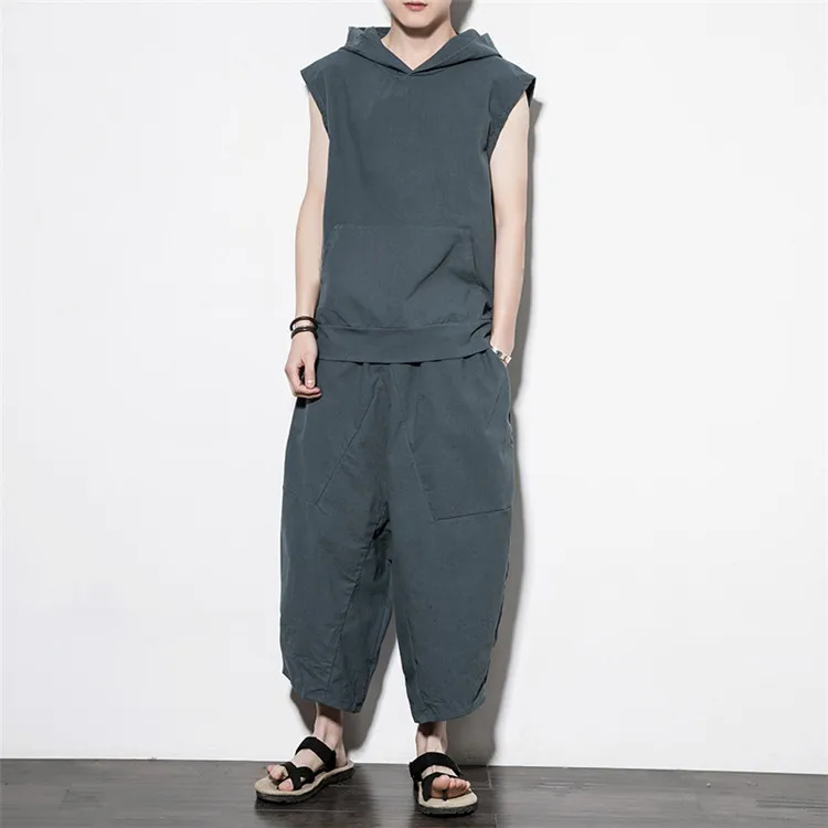Men Gray Blue JDDTON мужской Весенний костюм без рукавов белье сплошной цвет Верхняя одежда Модный Стиль Повседневный свободный мужской костюм с капюшоном JE052 - Цвет: Men Gray Blue