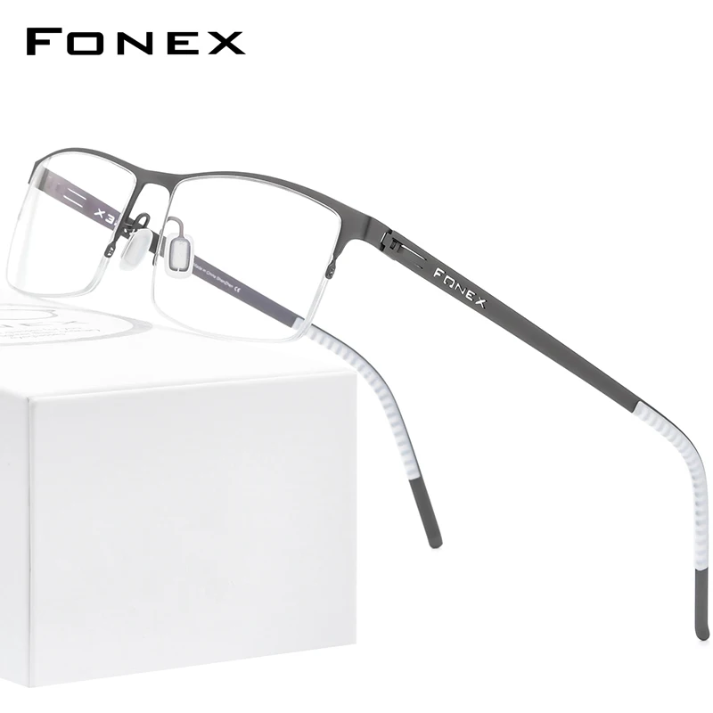 

FONEX Alloy Glasses Men Square Myopia Prescription Optical Eyeglass Frames 2020 New Metal Half Korean Screwless Eyewear 992