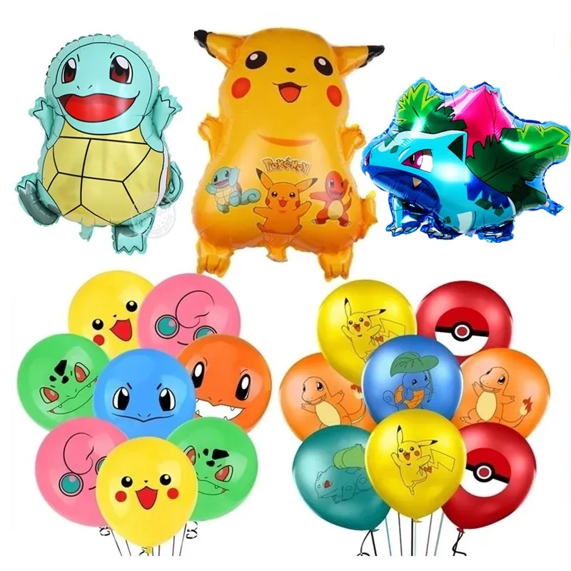 10 Uds Paquete de globos de látex de figura de episodios Pikachu Bulbasaur Squirtle monstruo de bolsillo de Ballon para niños fiesta