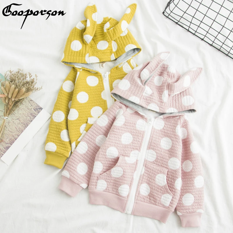 

Girls Jacket with Rabbit Ear Hooded Fashion Baby Kids Dot Cute Jackets Outerwear Spring Autumn Clothes Children Coat Lovely Wear