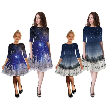 

Mother Daughter Dress Family Matching Outfits 3D Digital Stars Print Dress Summer Girl Women Christmas Dresses Sundress Clothing